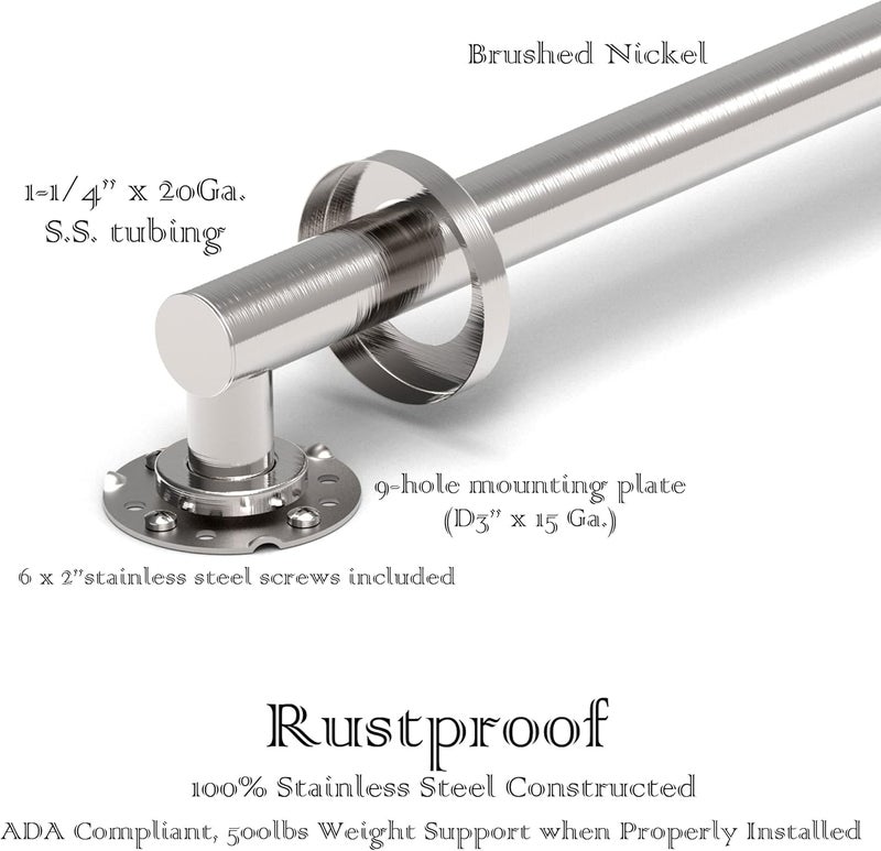 AquaChase ADA Compliant Grab Bar, 500lbs Weight Support for Bath Safety (12 inch, Brushed Nickel) - Image 4